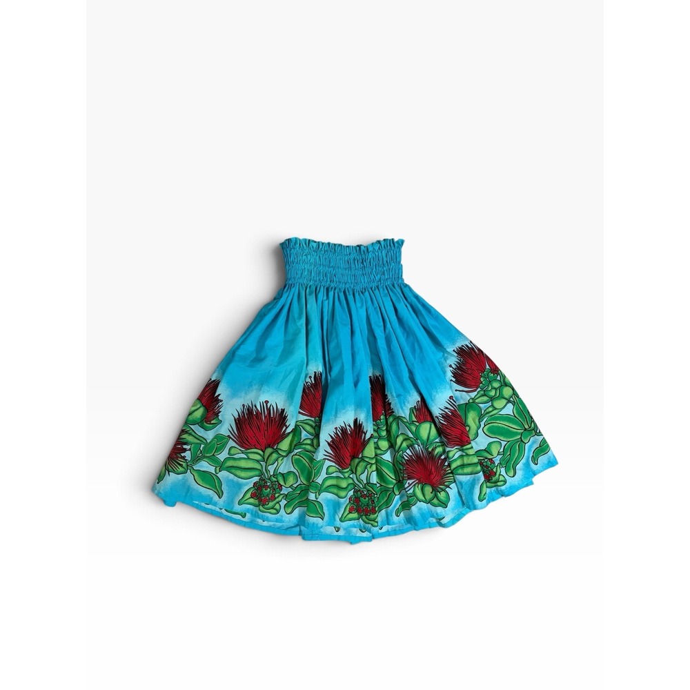 Blue Green Red LEHUA BLOSSOM HAWAIIAN PAU PA'U HULA SKIRT HAWAII 26-44" Adjust